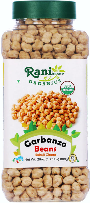 Rani Organic Garbanzo Beans (Kabuli Chana) 28oz (800g) PET Jar ~ All Natural | Vegan | Gluten Friendly | NON-GMO | USDA Certified Organic