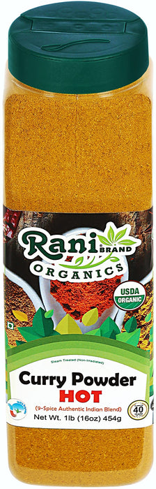 Rani Organic Curry Powder Hot (9-Spice Authentic Indian Blend) 16oz (1lb) 454g PET Jar ~ All Natural | Salt-Free | Vegan | USDA Certified Organic