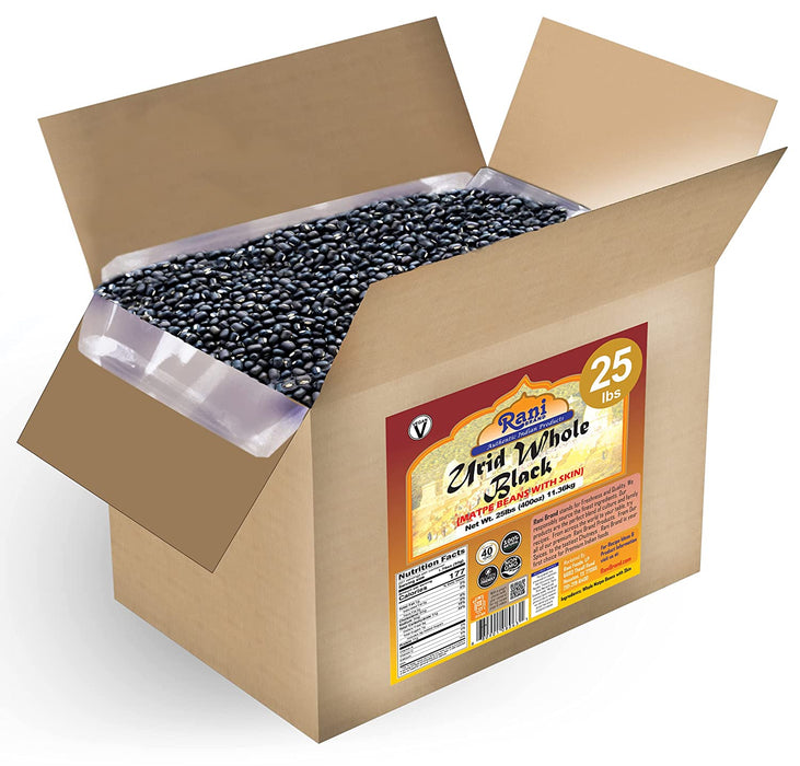 Rani Urid/Urad Whole Black (Matpe Beans with Skin) Indian Lentils 400oz (25lbs) 11.36kg Bulk Box ~ All Natural | Gluten Friendly | NON-GMO | Vegan | Indian Origin