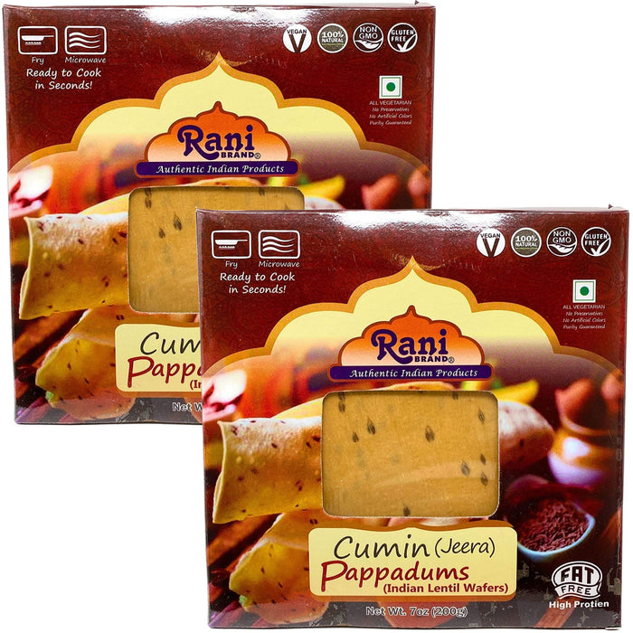 Rani Pappadums (Indian Lentil Wafer Snack) Jeera (Cumin) Papad 7oz (200g) Approximately 15pc, 7 inches, Pack of 2 ~ All Natural | Gluten Friendly