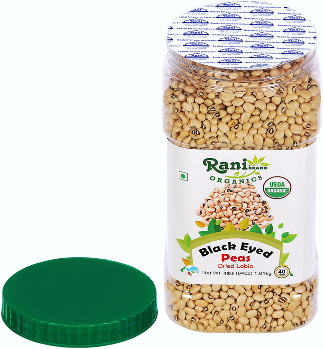 Rani Organic Black Eyed Peas (Dried Lobia) 64oz (4lbs) 1.81kg Bulk PET Jar ~ All Natural | Vegan | Gluten Friendly | NON-GMO| USDA Certified Organic