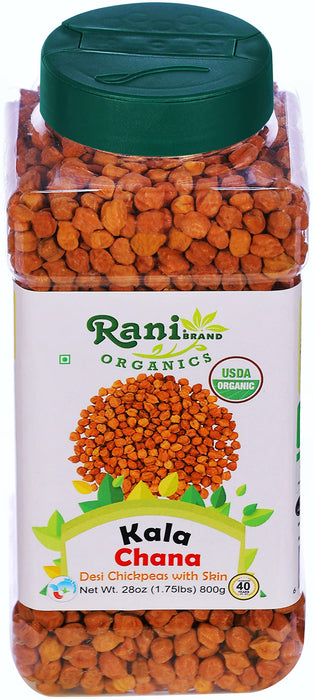 Rani Organic Kala Chana (Desi Chickpeas with Skin) 28oz (800g) PET Jar ~ All Natural | Vegan | Gluten Friendly | NON-GMO | USDA Certified Organic
