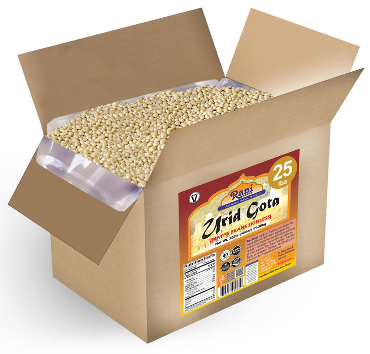 Rani Urid/Urad Gota White (Matpe Beans Skinless) Indian Lentils 400oz (25lbs) 11.36kg Bulk Box ~ All Natural | Gluten Friendly | NON-GMO | Vegan | Indian Origin