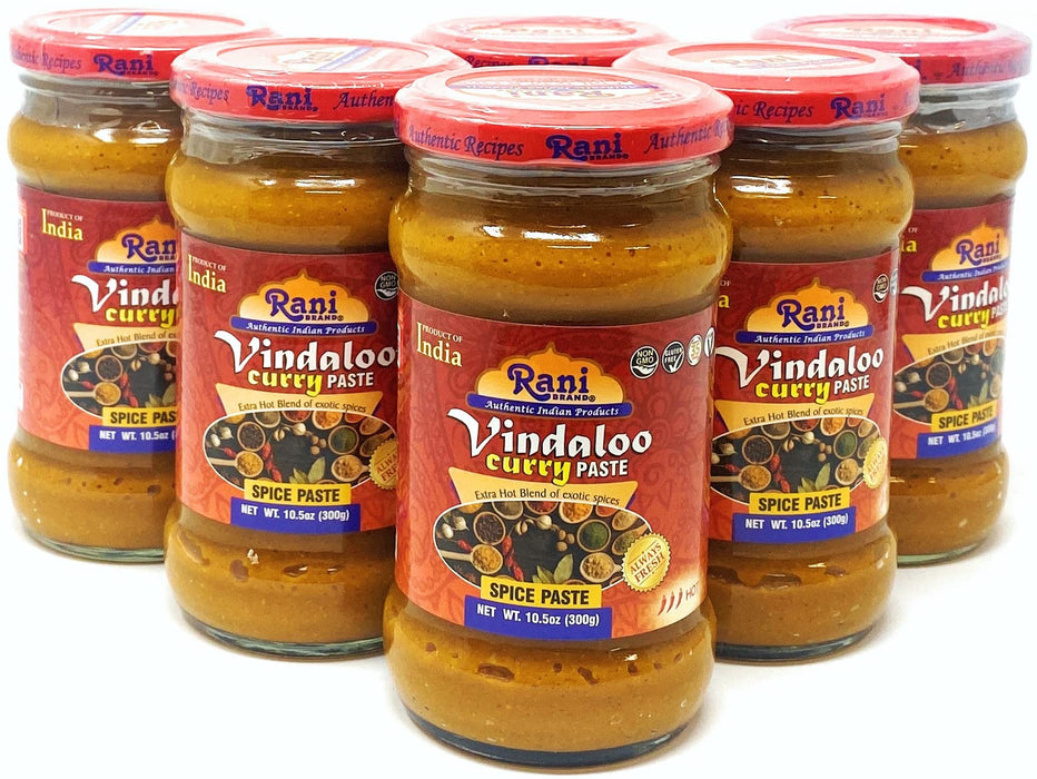 Rani Vindaloo Curry Cooking Spice Paste, Hot! 10.5oz (300g) Glass Jar, Pack of 5+1 FREE ~ No Colors | All Natural | NON-GMO | Vegan | Gluten Free