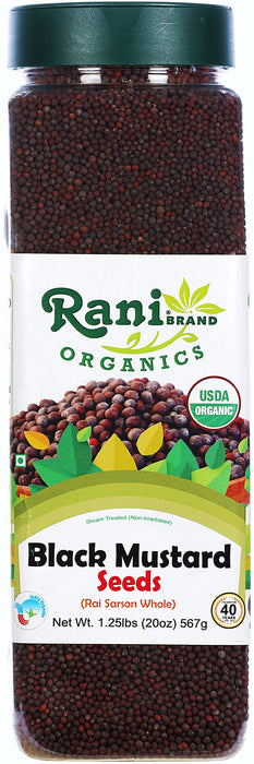 Rani Organic Black Mustard Seeds Whole Spice (Rai Sarson) 20oz (1.25lbs) 567g PET Jar ~ All Natural | Vegan | Indian Origin | USDA Certified Organic