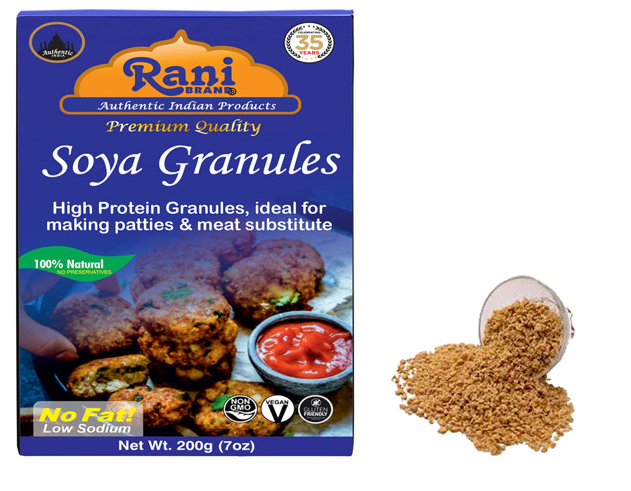 Rani Soya Granules (High Protein) 7oz (200g) ~ All Natural, Salt-Free | Vegan | No Colors | Gluten Friendly | Meat Alternate Substitute
