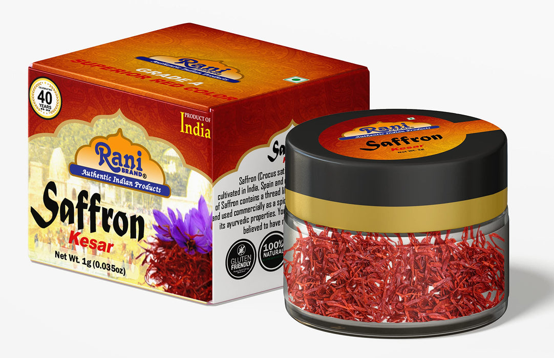 Rani Pure Saffron (Kesar) from India, Fragrant & Full Flavor, Great for Cooking, Tea & Medicinal, Grade A all red threads, 1gm (0.035oz) PET Jar