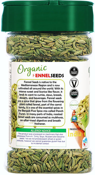 Rani Organic Fennel Seeds (Saunf Sabut) Whole Spice 2.5oz (70g) PET Jar ~ All Natural | Gluten Friendly | Indian Origin | USDA Certified Organic