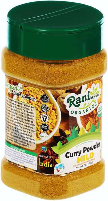 Rani Organic Curry Powder Mild (8-Spice Authentic Indian Blend) 3oz (85g) PET Jar ~ All Natural | Salt-Free | Gluten Friendly | USDA Certified Organic