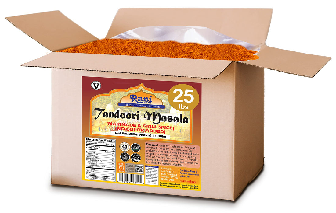Rani Tandoori Masala (Natural, No Colors Added) Indian 11-Spice Blend 400oz (25lbs) 11.36kg Bulk Box ~ Salt Free | Vegan | Gluten Friendly | NON-GMO | Indian Origin