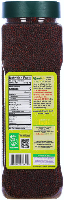 Rani Organic Black Mustard Seeds Whole Spice (Rai Sarson) 20oz (1.25lbs) 567g PET Jar ~ All Natural | Vegan | Indian Origin | USDA Certified Organic