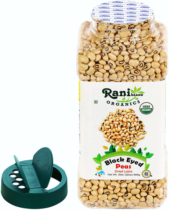 Rani Organic Black Eyed Peas (Dried Lobia) 32oz (2lbs) 908g PET Jar ~ All Natural | Vegan | Gluten Friendly | USDA Certified Organic