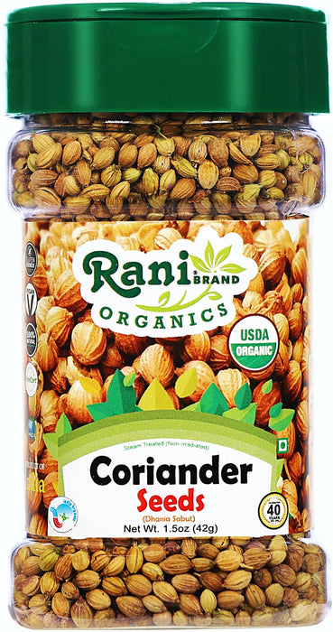 Rani Organic Coriander Seeds Whole (Dhania Sabut) 1.5oz (42g) PET Jar ~ All Natural | Vegan | Gluten Friendly | Indian Origin | USDA Certified Organic