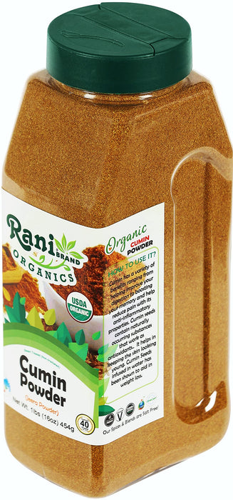 Rani Organic Cumin Powder (Jeera Powder) 16oz (1lb) 454g PET Jar ~ All Natural | Vegan | Gluten Friendly | Indian Origin | USDA Certified Organic