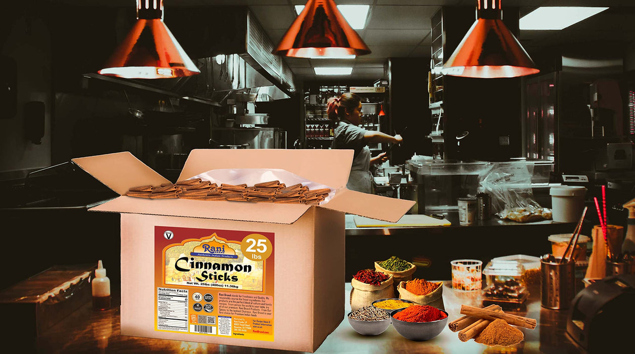 Rani Cinnamon Sticks 400oz (25lbs) 11.63kg Bulk Box - 2300-2500 Sticks - Strong Aroma, Perfect for Baking, Cooking & Beverages | 3+ Inches Length - Cassia Saigon Cinnamon from Vietnam | Kosher
