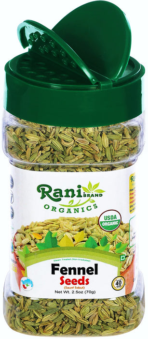 Rani Organic Fennel Seeds (Saunf Sabut) Whole Spice 2.5oz (70g) PET Jar ~ All Natural | Gluten Friendly | Indian Origin | USDA Certified Organic