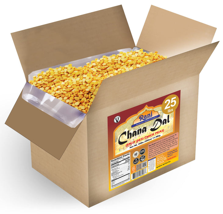 Rani Chana Dal (Split Desi Chickpeas without skin) 400oz (25lbs) 11.36kg Bulk Box ~ All Natural | Gluten Friendly | NON-GMO | Vegan | Indian Origin