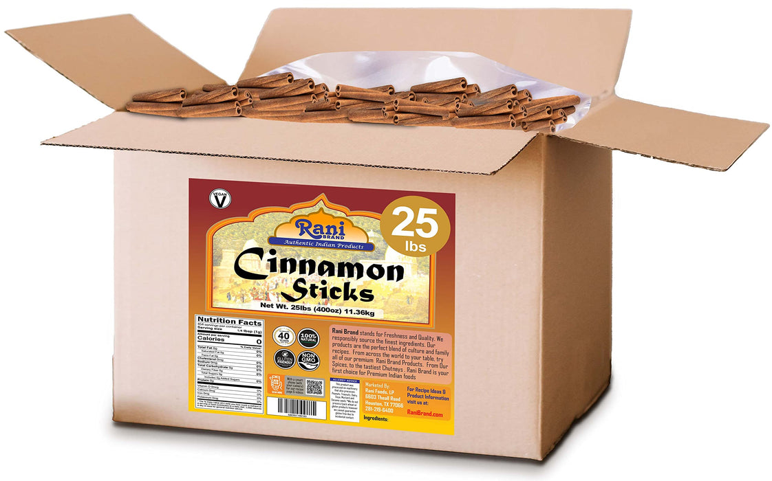 Rani Cinnamon Sticks 400oz (25lbs) 11.63kg Bulk Box - 2300-2500 Sticks - Strong Aroma, Perfect for Baking, Cooking & Beverages | 3+ Inches Length - Cassia Saigon Cinnamon from Vietnam | Kosher
