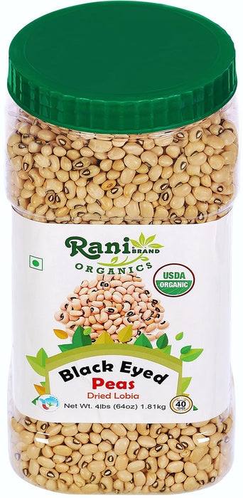 Rani Organic Black Eyed Peas (Dried Lobia) 64oz (4lbs) 1.81kg Bulk PET Jar ~ All Natural | Vegan | Gluten Friendly | NON-GMO| USDA Certified Organic