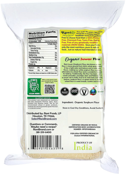Rani Organic Juwar (Sorghum) Flour 64oz (4lbs) 1.81kg Bulk ~ All Natural | Vegan | Gluten Friendly | NON-GMO | Indian Origin | USDA Certified Organic