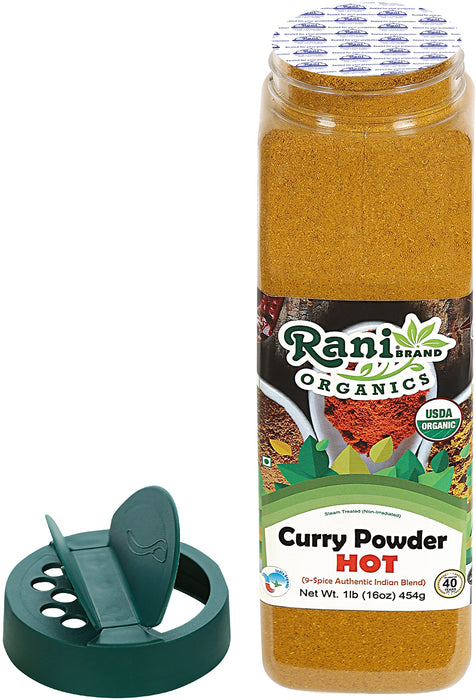 Rani Organic Curry Powder Hot (9-Spice Authentic Indian Blend) 16oz (1lb) 454g PET Jar ~ All Natural | Salt-Free | Vegan | USDA Certified Organic