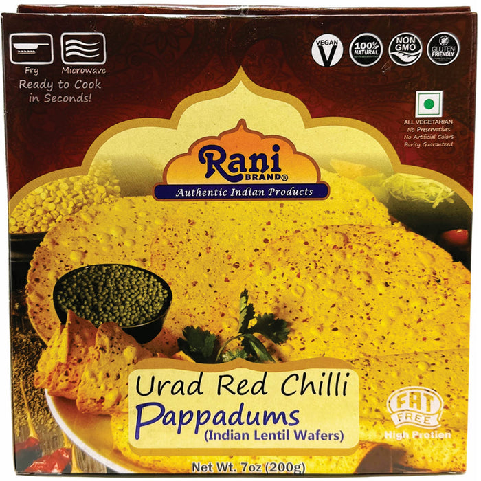 Rani Pappadums (Indian Lentil Wafer Snack) Red Chilli Papad 7oz (200g) Approximately 15pc, 7 inches, Pack of 2 ~ All Natural | Gluten Friendly | NON-GMO | Vegan | Indian Origin