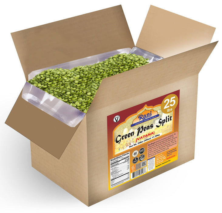 Rani Green Peas Split, Dried (Vatana, Matar) 400oz (25lbs) 11.36kg Bulk Box ~ All Natural | Vegan | Gluten Friendly | Product of USA