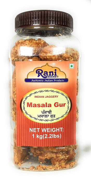 Rani Masala Gur (Jaggery) Indian Unrefined Raw Cane Sugar 35oz (2.2lbs) 1kg PET Jar ~ Gluten Friendly | Vegan | NON-GMO | Indian Product