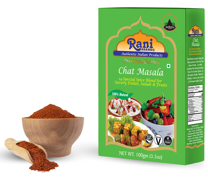 Rani Chat Masala (14 Spice Seasoning Salt) Tangy Indian Seasoning 3.5oz (100g) ~ All Natural | No MSG | Vegan | No Colors | Gluten Friendly | NON-GMO