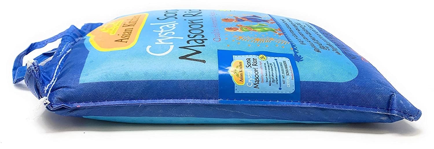 Asian Kitchen Crystal Sona Masoori Aged Rice 20lbs (9.08kg) Short Grain Rice ~ All Natural | Gluten Friendly | Vegan | Indian Origin | Export Quality