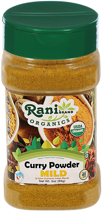 Rani Organic Curry Powder Mild (8-Spice Authentic Indian Blend) 3oz (85g) PET Jar ~ All Natural | Salt-Free | Gluten Friendly | USDA Certified Organic