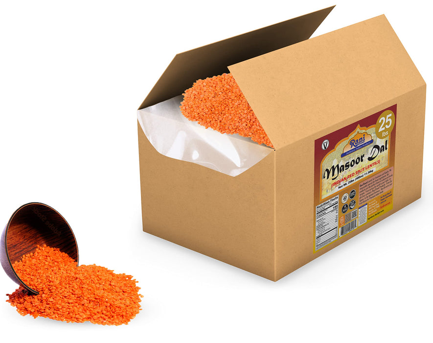 Rani Masoor Dal (Indian Red Lentils) Split Gram 400oz (25lbs) 11.36kg Bulk Box ~ All Natural | Gluten Friendly | NON-GMO | Vegan | Indian Origin