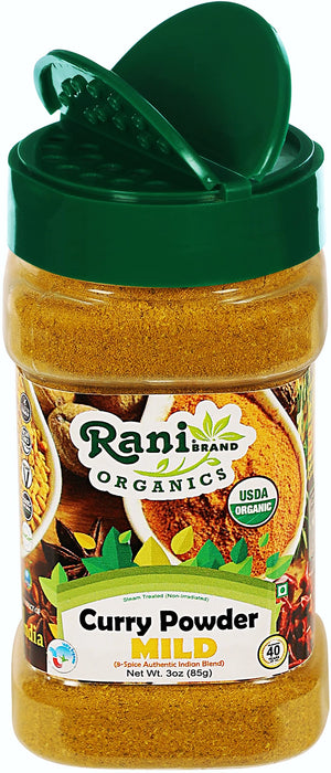 Rani Organic Curry Powder Mild (8-Spice Authentic Indian Blend) 3oz (85g) PET Jar ~ All Natural | Salt-Free | Gluten Friendly | USDA Certified Organic