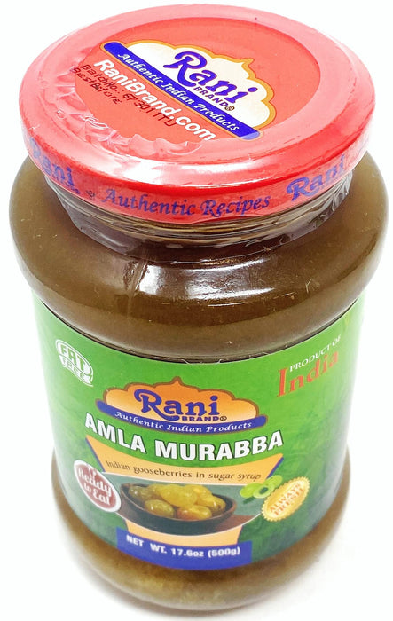 Rani Amla Murabba (Indian Gooseberries in Sugar Syrup) 17.5oz (1.1lbs) 500g Glass Jar, Pack of 5+1 FREE ~ All Natural | Vegan | Gluten Free | NON-GMO