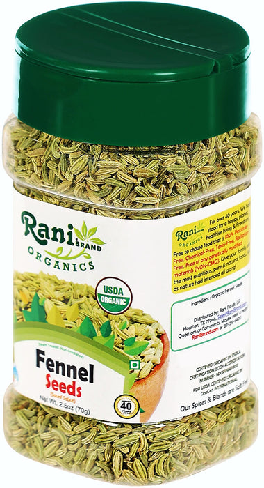 Rani Organic Fennel Seeds (Saunf Sabut) Whole Spice 2.5oz (70g) PET Jar ~ All Natural | Gluten Friendly | Indian Origin | USDA Certified Organic
