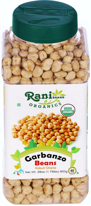 Rani Organic Garbanzo Beans (Kabuli Chana) 28oz (800g) PET Jar ~ All Natural | Vegan | Gluten Friendly | NON-GMO | USDA Certified Organic