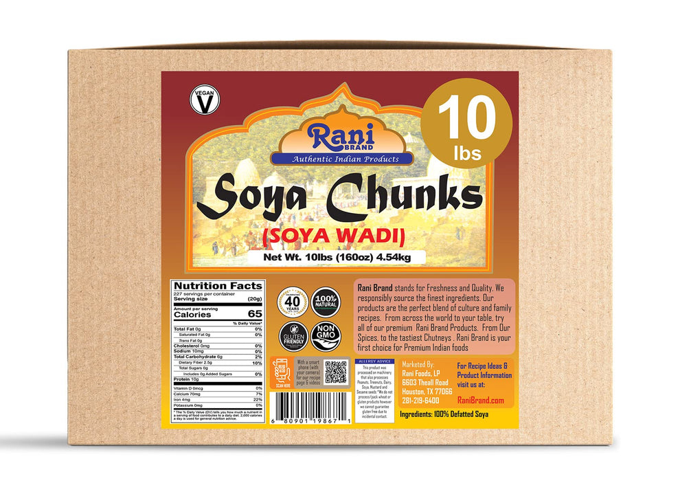 Rani Soya Chunks Nuggets (High Protien) Vadi, 160oz (10lbs) 4.54kg Bulk Box ~ All Natural, Salt-Free | Vegan | No Colors | Gluten Friendly | NON-GMO | Indian Origin | Meat Alternate Substitute