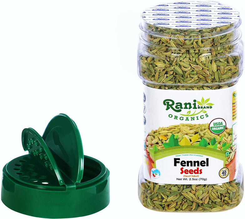Rani Organic Fennel Seeds (Saunf Sabut) Whole Spice 2.5oz (70g) PET Jar ~ All Natural | Gluten Friendly | Indian Origin | USDA Certified Organic