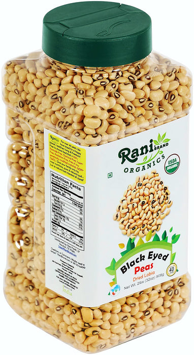 Rani Organic Black Eyed Peas (Dried Lobia) 32oz (2lbs) 908g PET Jar ~ All Natural | Vegan | Gluten Friendly | USDA Certified Organic
