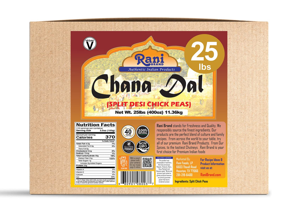 Rani Chana Dal (Split Desi Chickpeas without skin) 400oz (25lbs) 11.36kg Bulk Box ~ All Natural | Gluten Friendly | NON-GMO | Vegan | Indian Origin