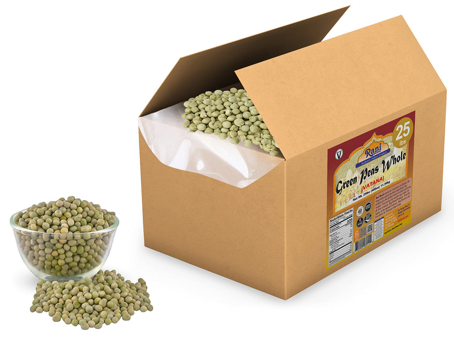 Rani Green Peas Whole, Dried (Marrowfat Peas, Vatana, Matar) 400oz (25lbs) 11.36kg Bulk Box ~ Used to make Mushy Peas | All Natural | Vegan | Gluten Friendly | Product of USA