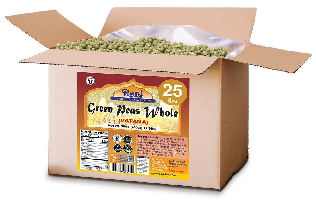 Rani Green Peas Whole, Dried (Marrowfat Peas, Vatana, Matar) 400oz (25lbs) 11.36kg Bulk Box ~ Used to make Mushy Peas | All Natural | Vegan | Gluten Friendly | Product of USA