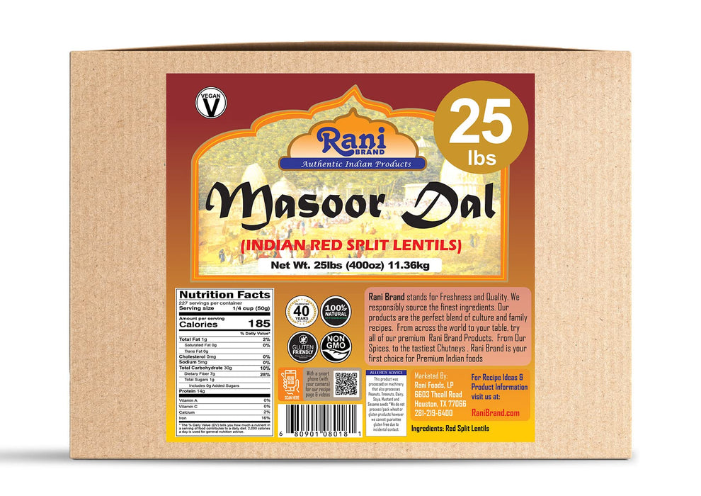 Rani Masoor Dal (Indian Red Lentils) Split Gram 400oz (25lbs) 11.36kg Bulk Box ~ All Natural | Gluten Friendly | NON-GMO | Vegan | Indian Origin