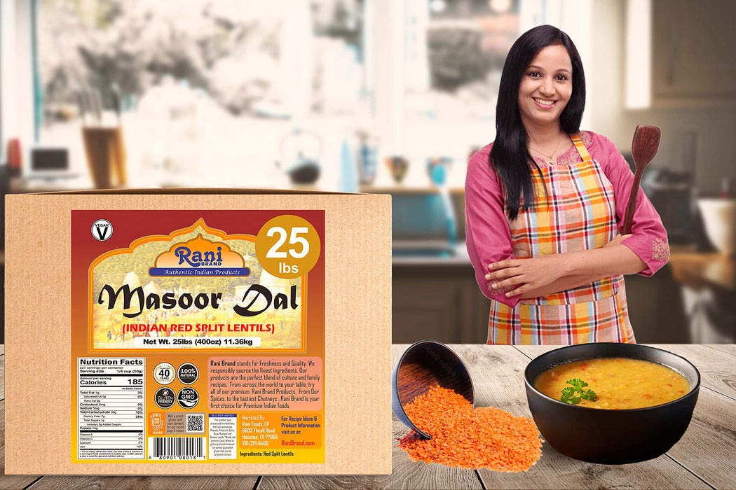 Rani Masoor Dal (Indian Red Lentils) Split Gram 400oz (25lbs) 11.36kg Bulk Box ~ All Natural | Gluten Friendly | NON-GMO | Vegan | Indian Origin