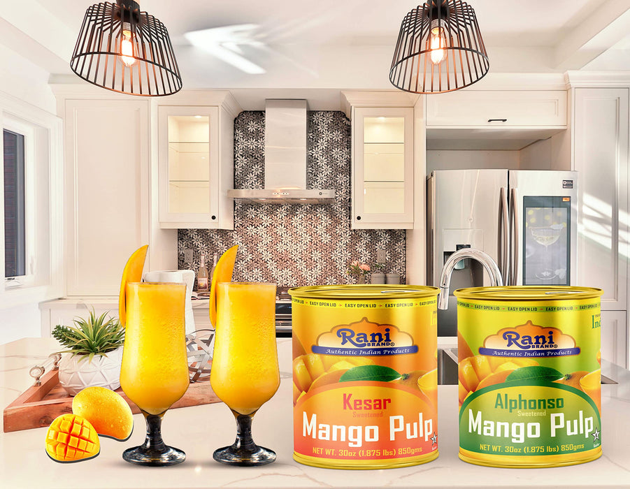 Rani Mango Pulp Puree (Makes Mango Lassi Shakes) Alphonso Sweetened 30oz (1.875lbs) 850g Pack of 2 ~ Kosher | All Natural | NON-GMO | Vegan | No colors | Gluten Friendly | Indian Origin