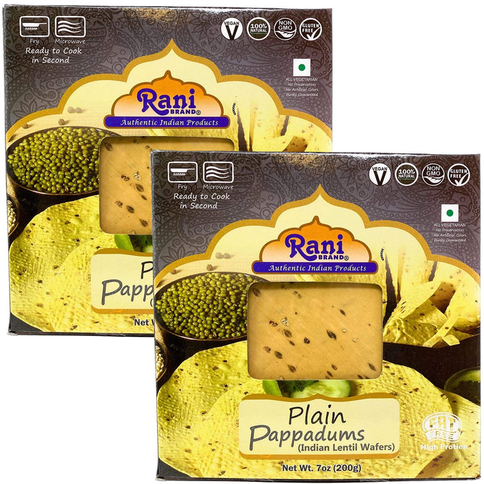 Rani Pappadums (Indian Lentil Wafer Snack) Plain Papad 7oz (200g) Approximately 15pc, 7 inches, Pack of 2 ~ All Natural | Gluten Friendly | NON-GMO