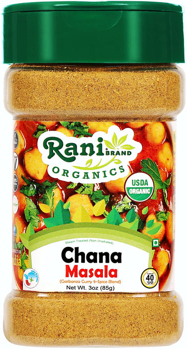 Rani Organic Chana Masala (Garbanzo Curry 9-Spice Blend) 3oz (85g) PET Jar ~ All Natural | Vegan | Gluten Friendly | USDA Certified Organic
