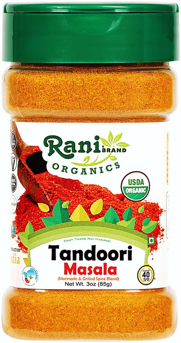 Rani Organic Tandoori Masala (Marinade & Grilled Spice Blend) 8-Spice Indian Blend 3oz (85g) PET Jar ~ All Natural | Vegan | USDA Certified Organic