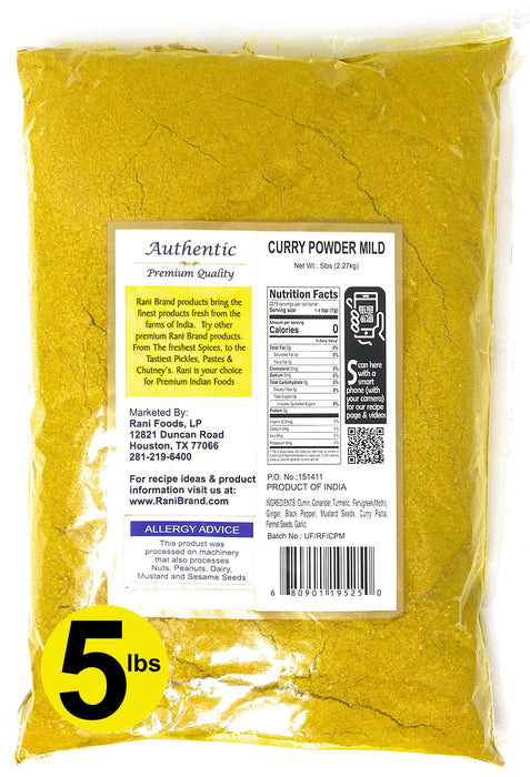 Rani Curry Powder Mild Natural 10-Spice Blend (5lbs) 2.27kgs Bulk ~ Salt Free | Vegan | No Colors | Gluten Free Ingredients | NON-GMO | NO Chili