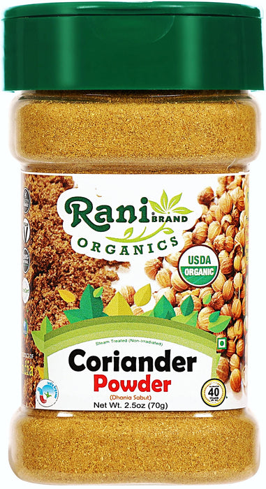 Rani Organic Coriander Powder (Dhania Powder 2.5oz (70g) PET Jar ~ All Natural | Vegan | Gluten Friendly | Indian Origin | USDA Certified Organic
